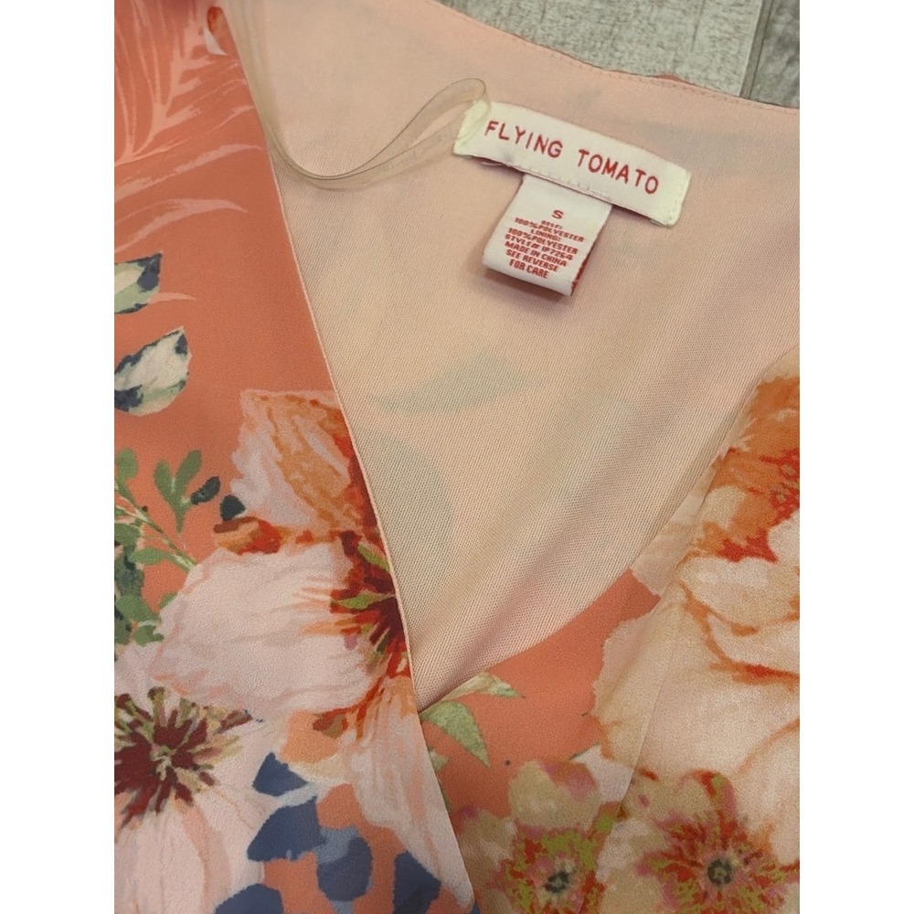 Flying Tomato Floral Puff Sleeve Romper Coral Orange V-Neck IP7264 Small